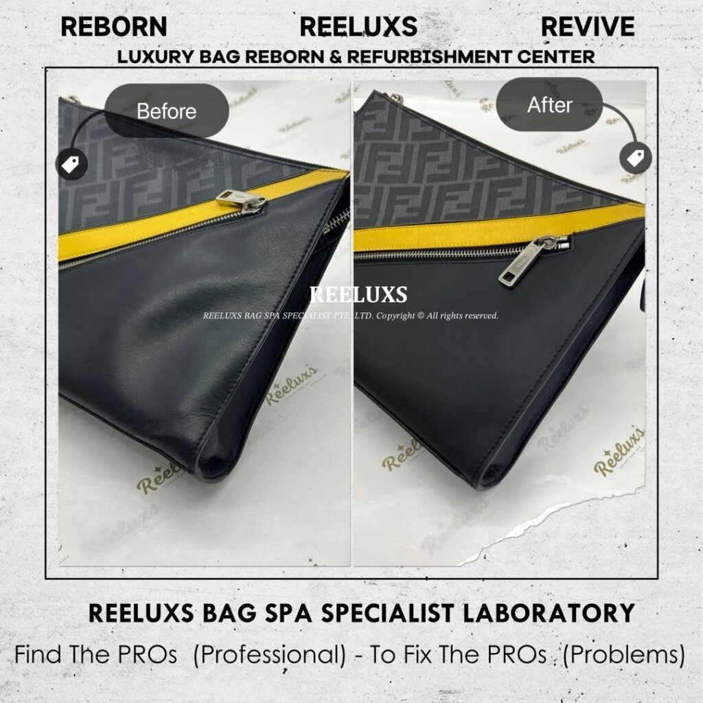 “FENDI Diagonal FF Clutch Interior Stain & Canvas Peel Off Oxidation Refurbishment… — frame 3