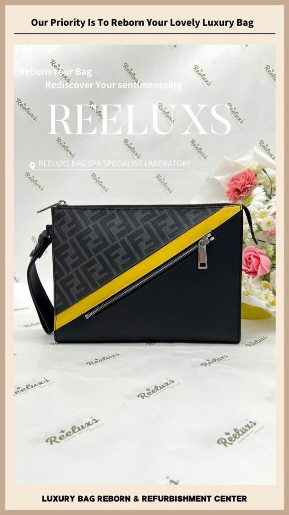 “FENDI Diagonal FF Clutch Interior Stain & Canvas Peel Off Oxidation Refurbishment… — frame 7