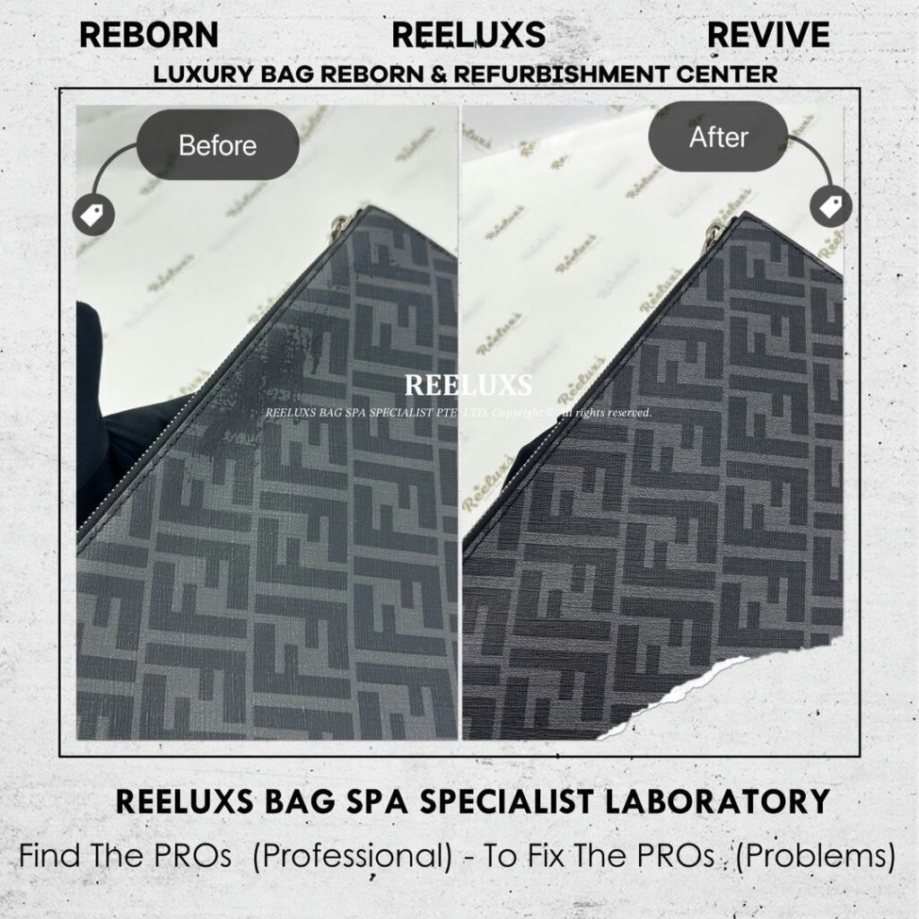 “FENDI Diagonal FF Clutch Interior Stain & Canvas Peel Off Oxidation Refurbishment… — frame 2