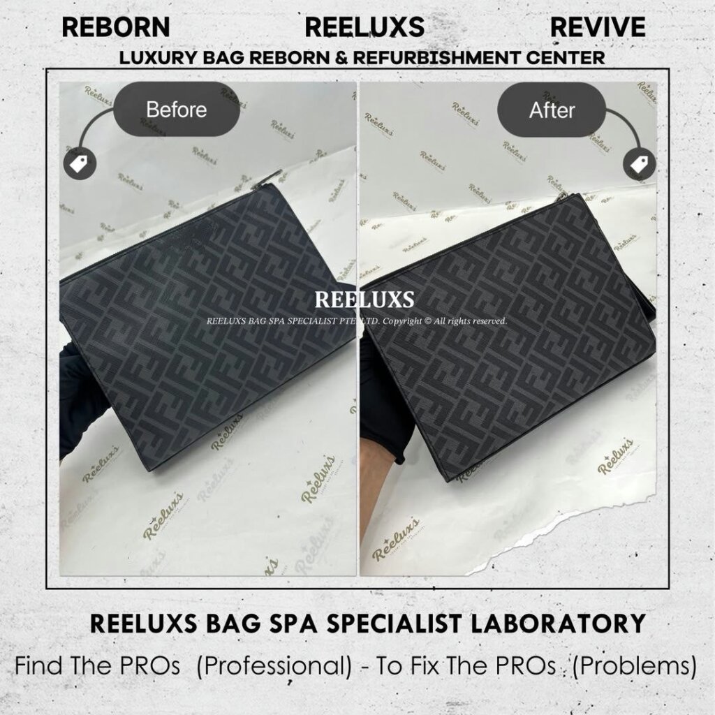 “FENDI Diagonal FF Clutch Interior Stain & Canvas Peel Off Oxidation Refurbishment… — frame 4