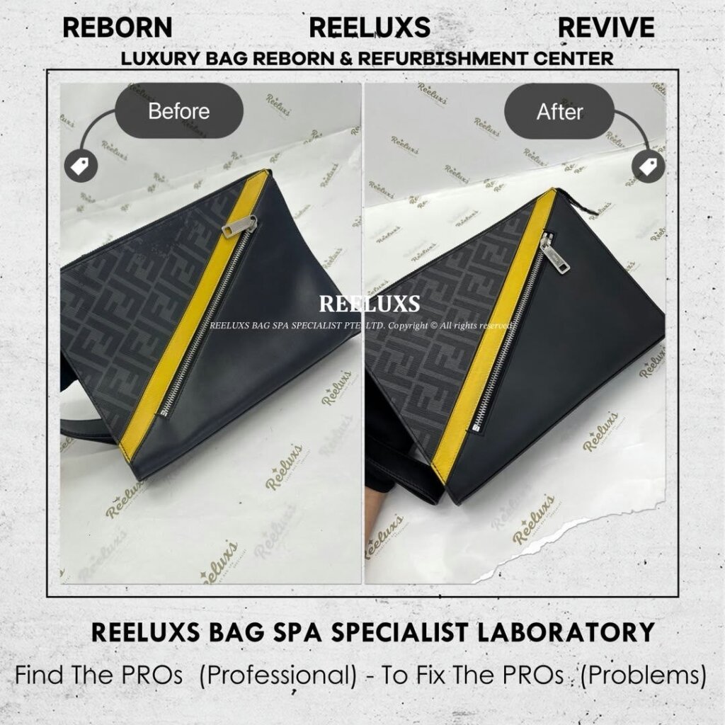 “FENDI Diagonal FF Clutch Interior Stain & Canvas Peel Off Oxidation Refurbishment… — frame 5