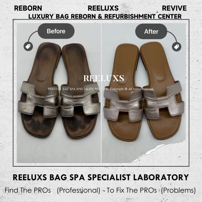 Hermès Oran Sandal Leather Color Damaged, Faded, Scratches Restoration And Adding Sole layer