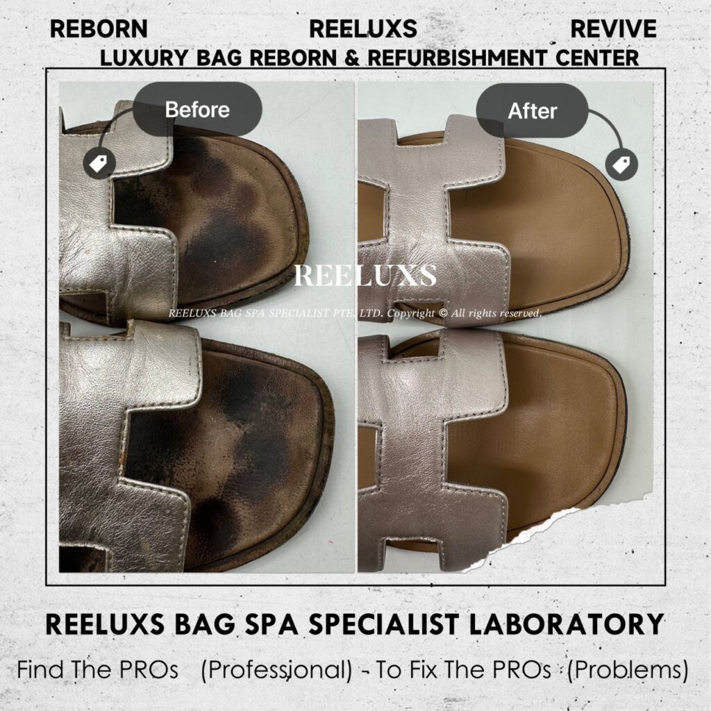 Oran Sandal Leather Color Damaged, Faded, Scratches Restoration And Adding Sole layer — frame 2