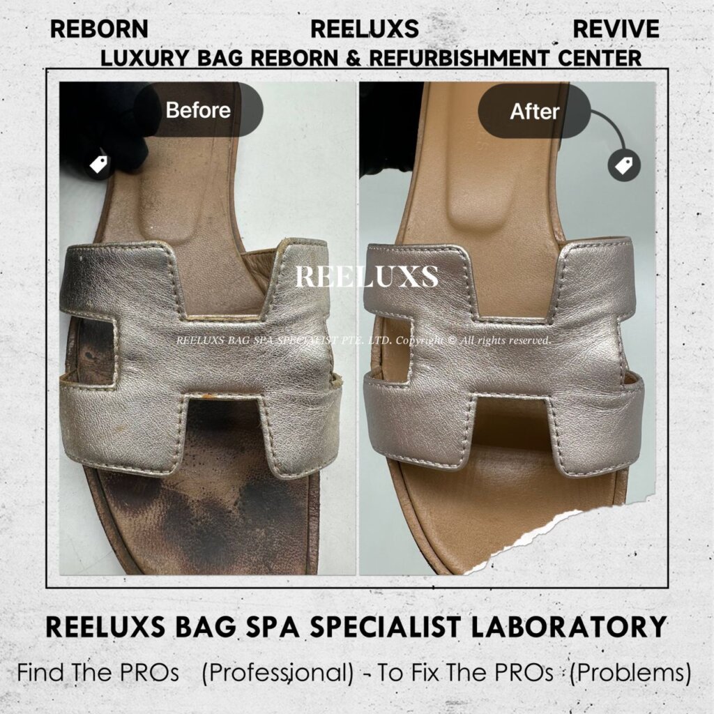 Oran Sandal Leather Color Damaged, Faded, Scratches Restoration And Adding Sole layer — frame 3