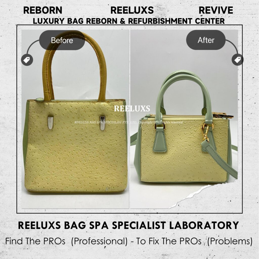 Ostrich-Embossed Leather Top Handle Bag Customized To PRADA Mini Galleria Handbag — frame 3