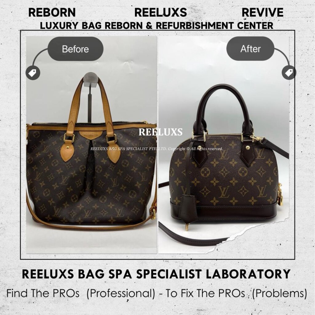 Palermo PM Customized into LOUIS VUITTON Alma BB Monogram Canvas with Brown… — frame 1