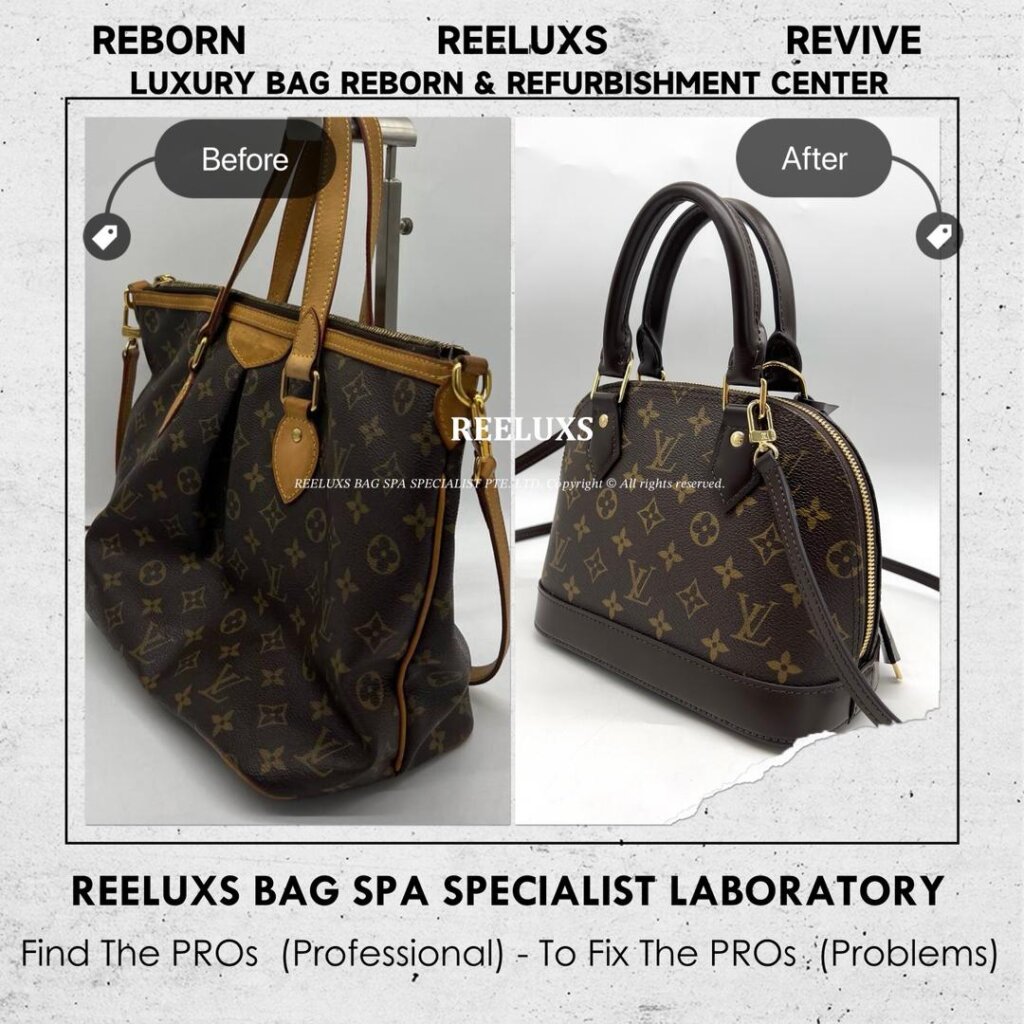Palermo PM Customized into LOUIS VUITTON Alma BB Monogram Canvas with Brown… — frame 3