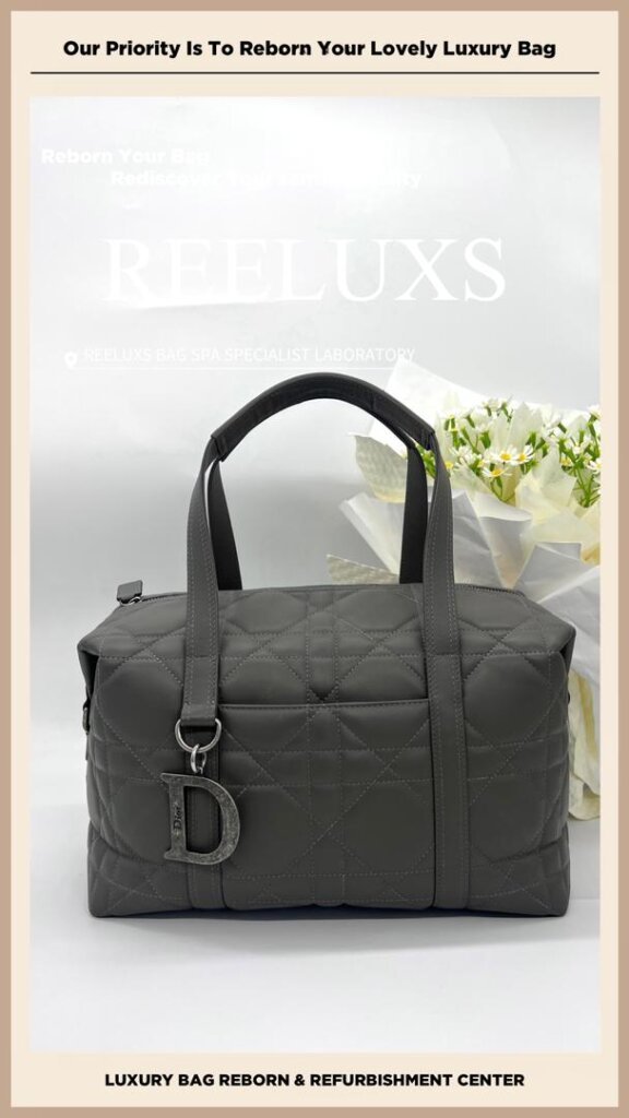Cannage Boston Bag Nylon Sticky Color Damaged Change To Leather — frame 2
