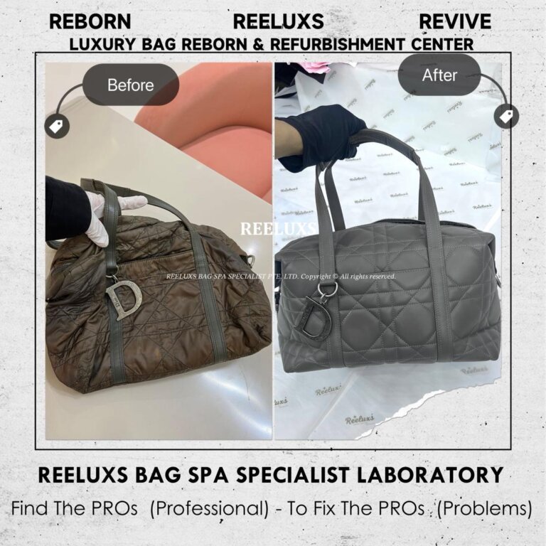 Dior Cannage Boston Bag Nylon Sticky Color Damaged Change To Leather Refurbishment
