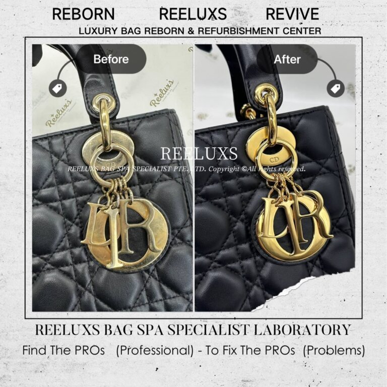 Dior Lady Dior Medium Lambskin Oil Edge Crack Replacement Entire Hardware Tarnish & Scratches Metal 24K Gold Re-plating