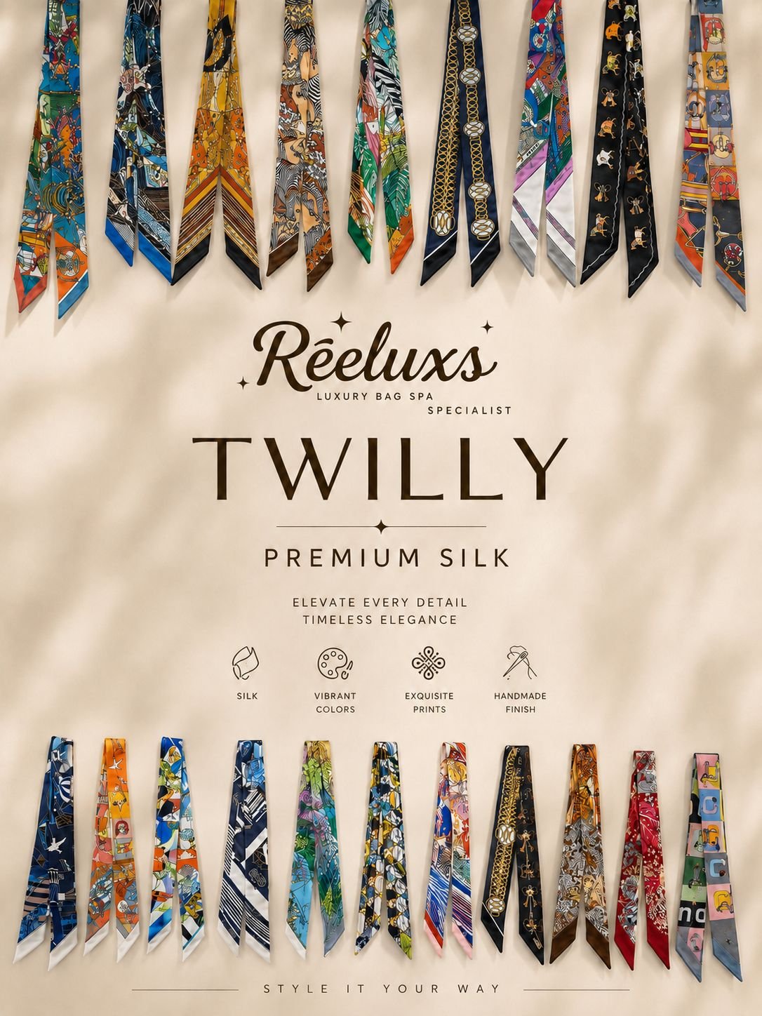 REELUXS Silk Twilly – Versatile Elegance in Every Thread 1 REELUXS Silk Twilly – Versatile Elegance in Every Thread