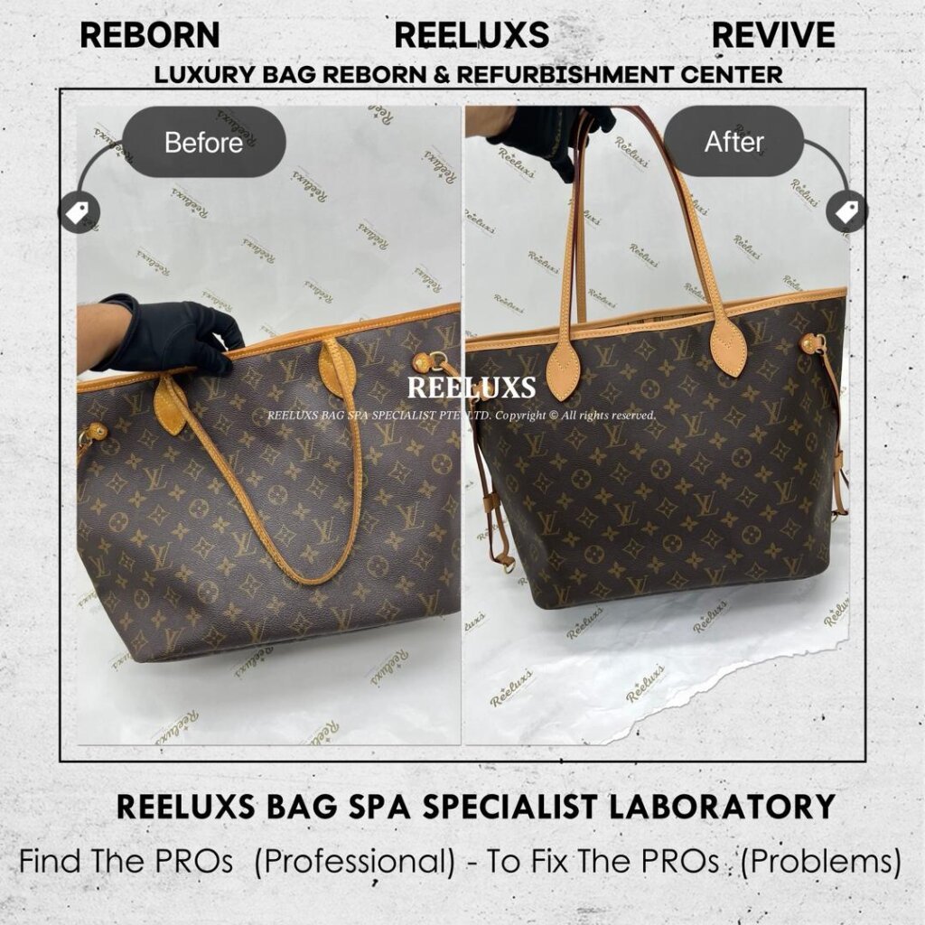 Neverfull MM Monogram Tote Bag Vachetta Cracked Broken & Oxidation — frame 3