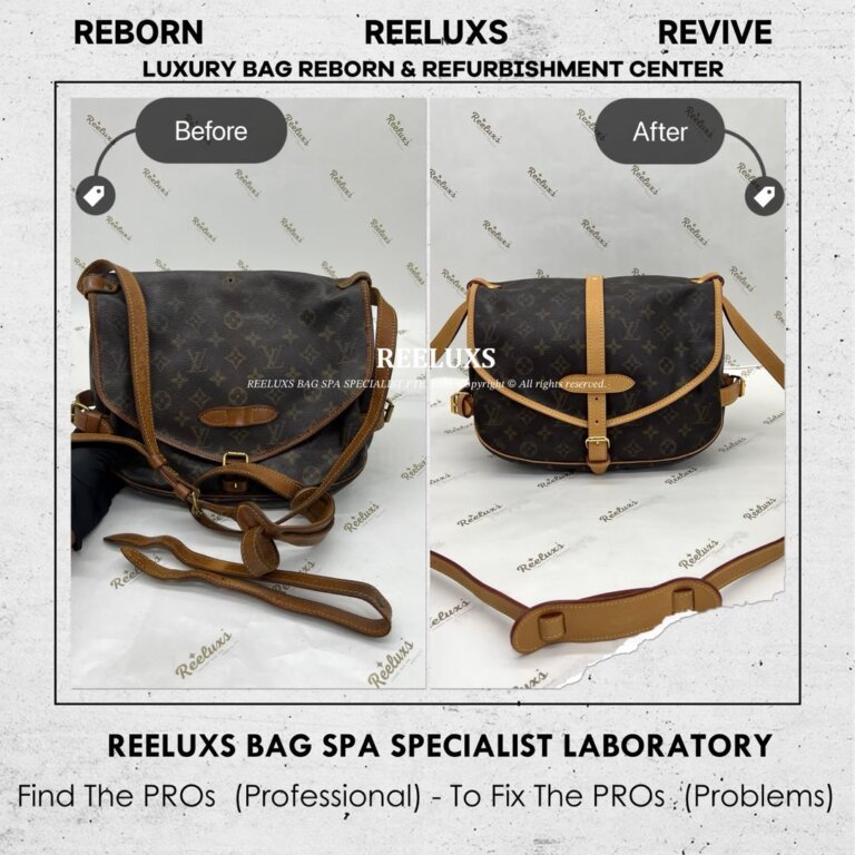 Louis Vuitton Saumur Monogram Canvas Bag Vachetta Cracked Damaged & Oxidation Hardware Tarnish Oxidation & Snag Lost Refurbishment | REELUXS