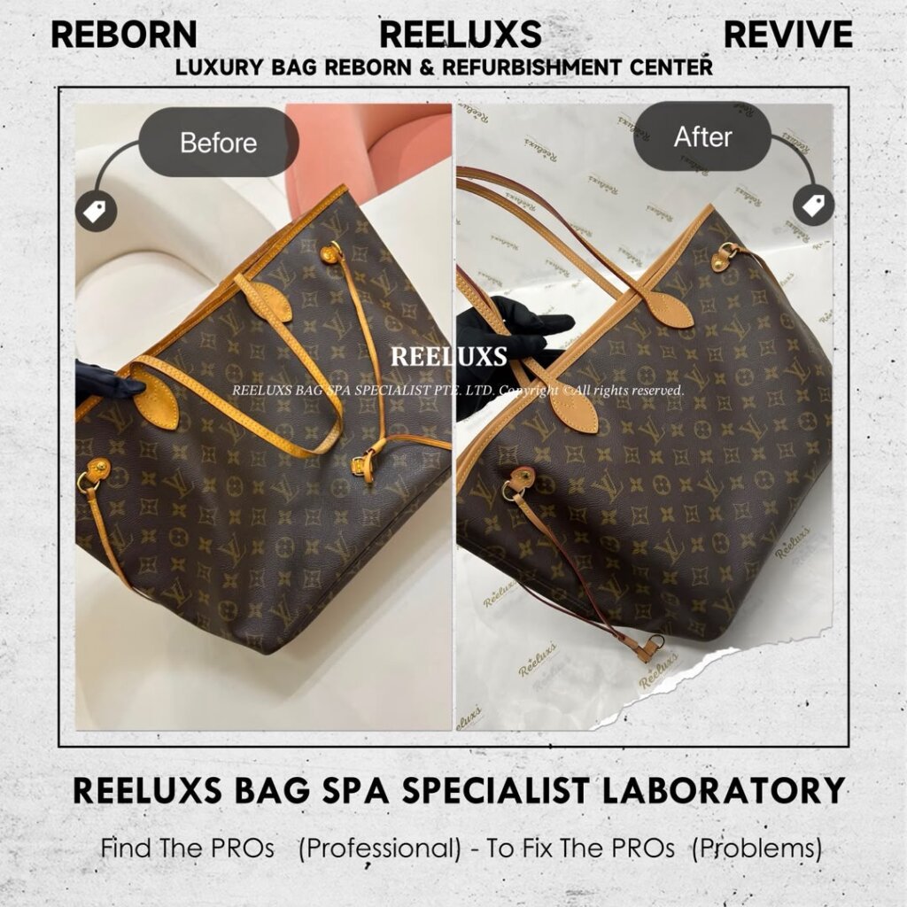 Neverfull MM Monogram Tote Bag Vachetta Cracked Broken & Oxidation — frame 4