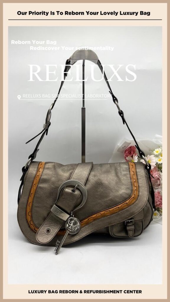 Christian Dior Gaucho Saddle Handbag Metallic Mold Damaged Oxidation & Metallic Color… — frame 2