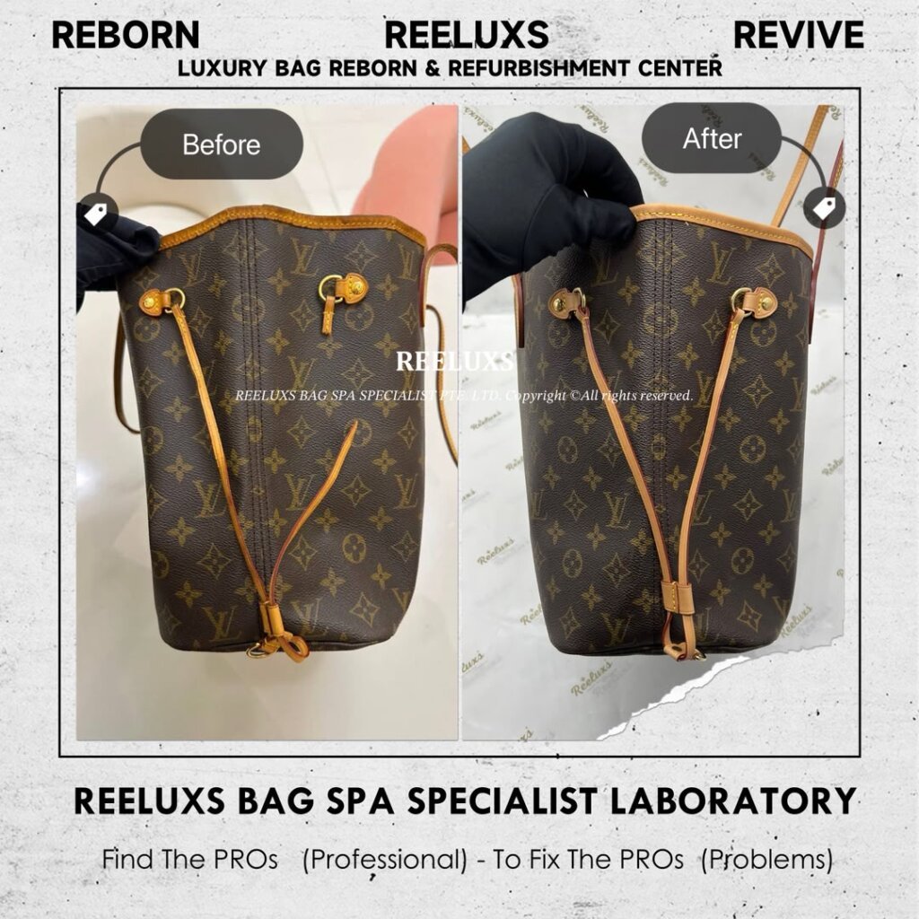 Louis Vuitton Neverfull MM Monogram Tote Bag Vachetta Cracked Broken & Oxidation Refurbishment
