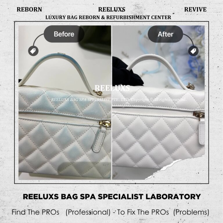 Chanel Classic Top Handle With Chain Color Transfer, Leather Damage Restoration & Refurbishment | REELUXS