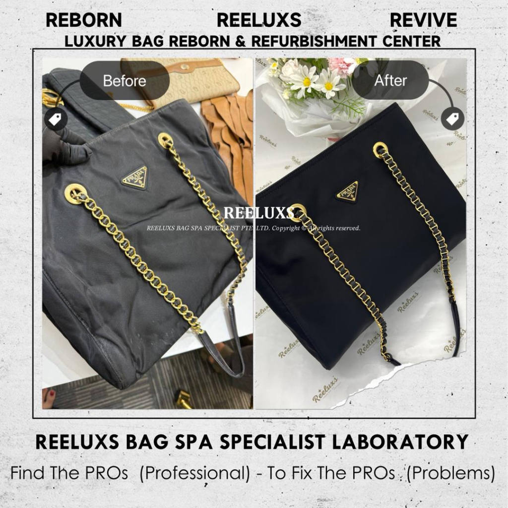 Tessuto Chain Tote Bag In Black Nylon Oxidation Color Faded Scratches &… — frame 2