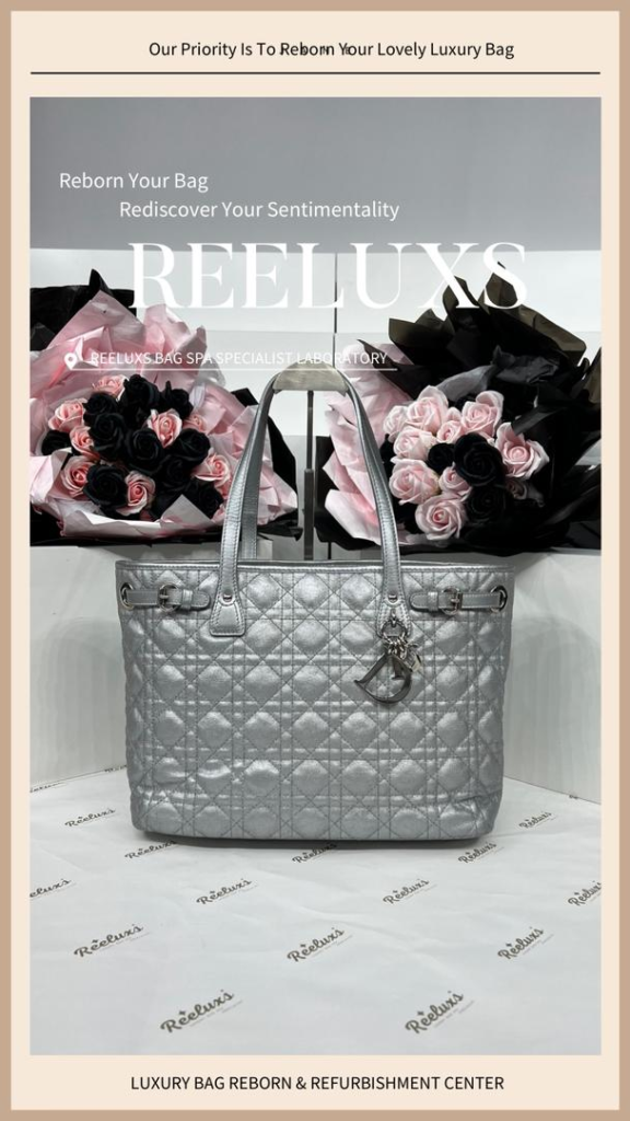 Lady Dior Cannage Quilted Metallic Tote Color Oxidation & Handle Oil Edge… — frame 10