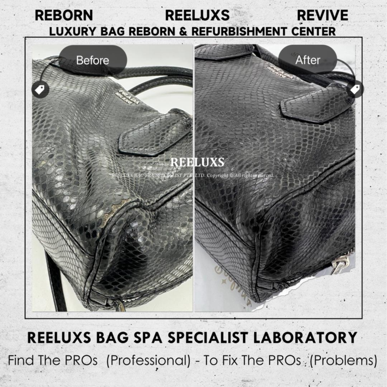 Prada handbag in black python 🐍 Leather Peel Off Damaged Partly Restoration