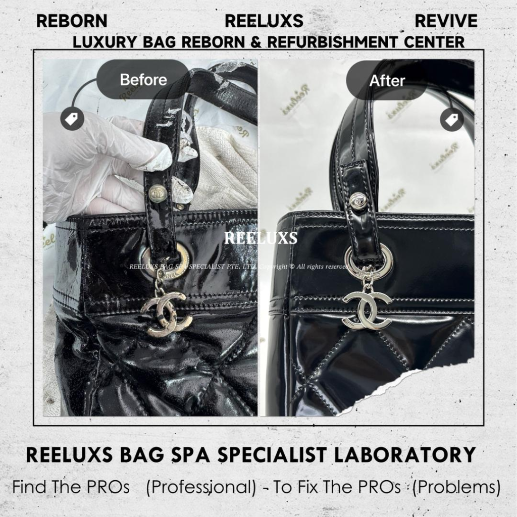 Paris-Biarritz Tote Bag Patent Leather Sticky Melted & Oxidation Refurbishment & Hardware… — frame 2
