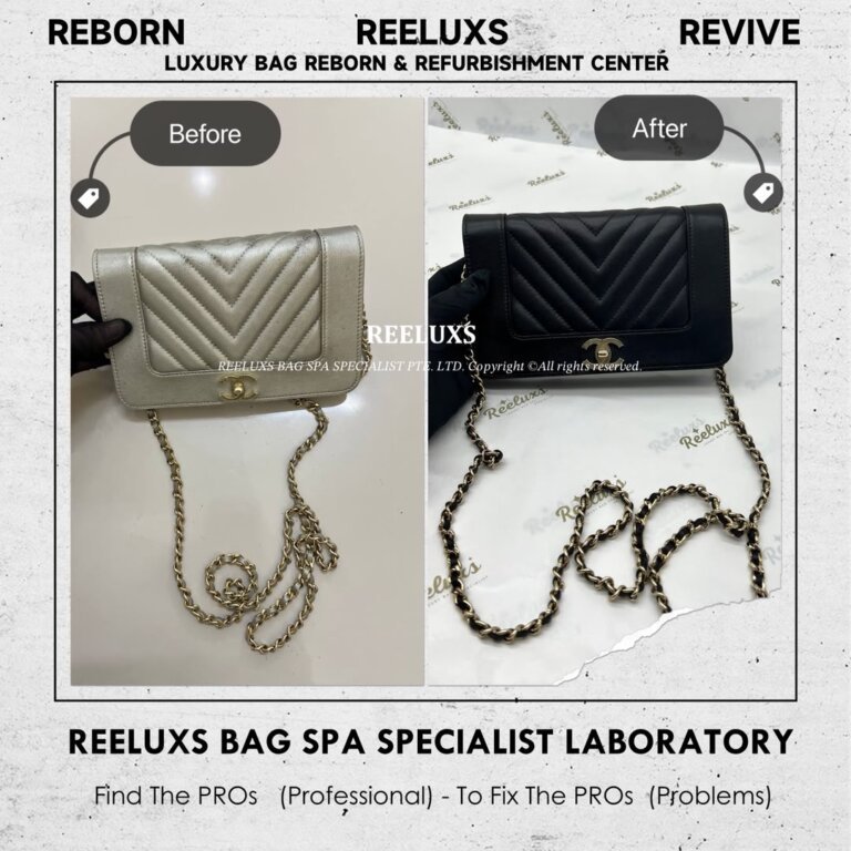 Chanel Chevron Mademoiselle Vintage Wallet On Chain WOC Metallic Mold Spot Damaged Oxidation Change To Black Color Refurbishment