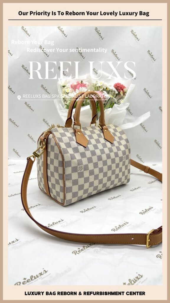 Speedy Damier Azur Bag Vachetta Fully Stain, Cracked Damaged Customized To LOUIS… — frame 3