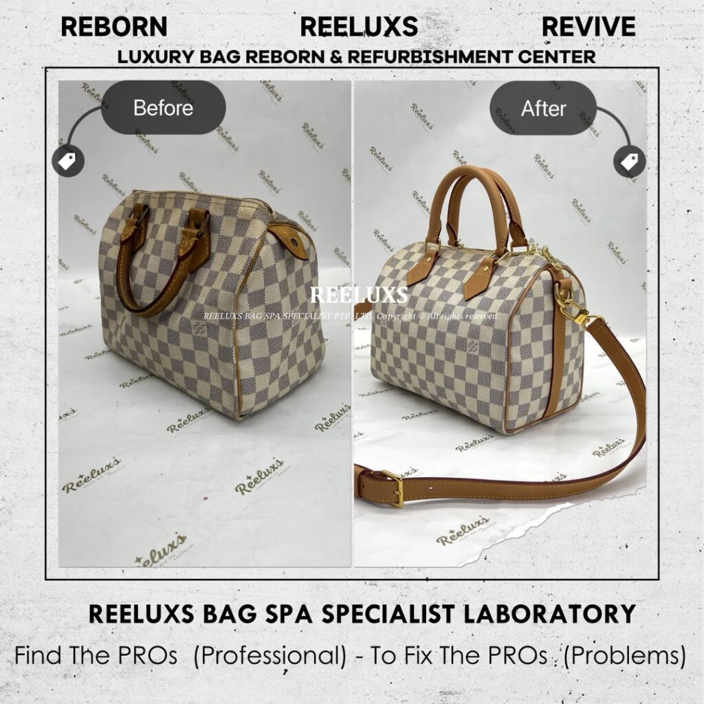 Speedy Damier Azur Bag Vachetta Fully Stain, Cracked Damaged Customized To LOUIS… — frame 11