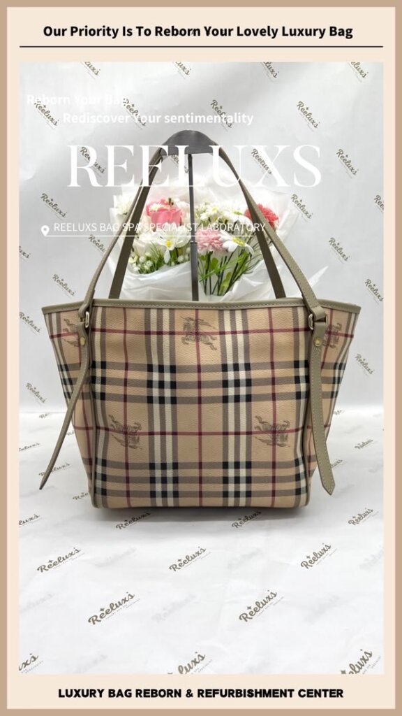 Haymarket Check Canvas Canterbury Tote Bag Leather Cracked & Broken — frame 2