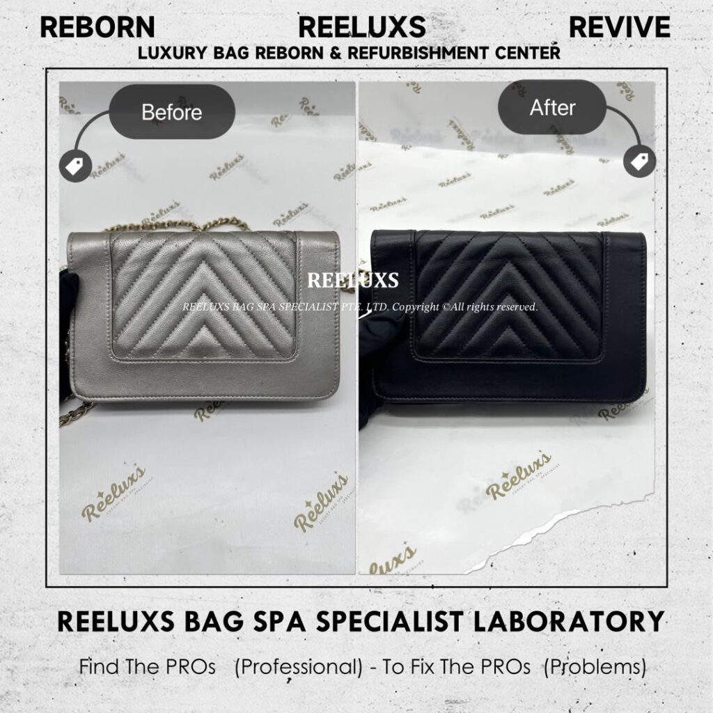 Chevron Mademoiselle Vintage Wallet On Chain WOC Metallic Mold Spot Damaged Oxidation… — frame 5