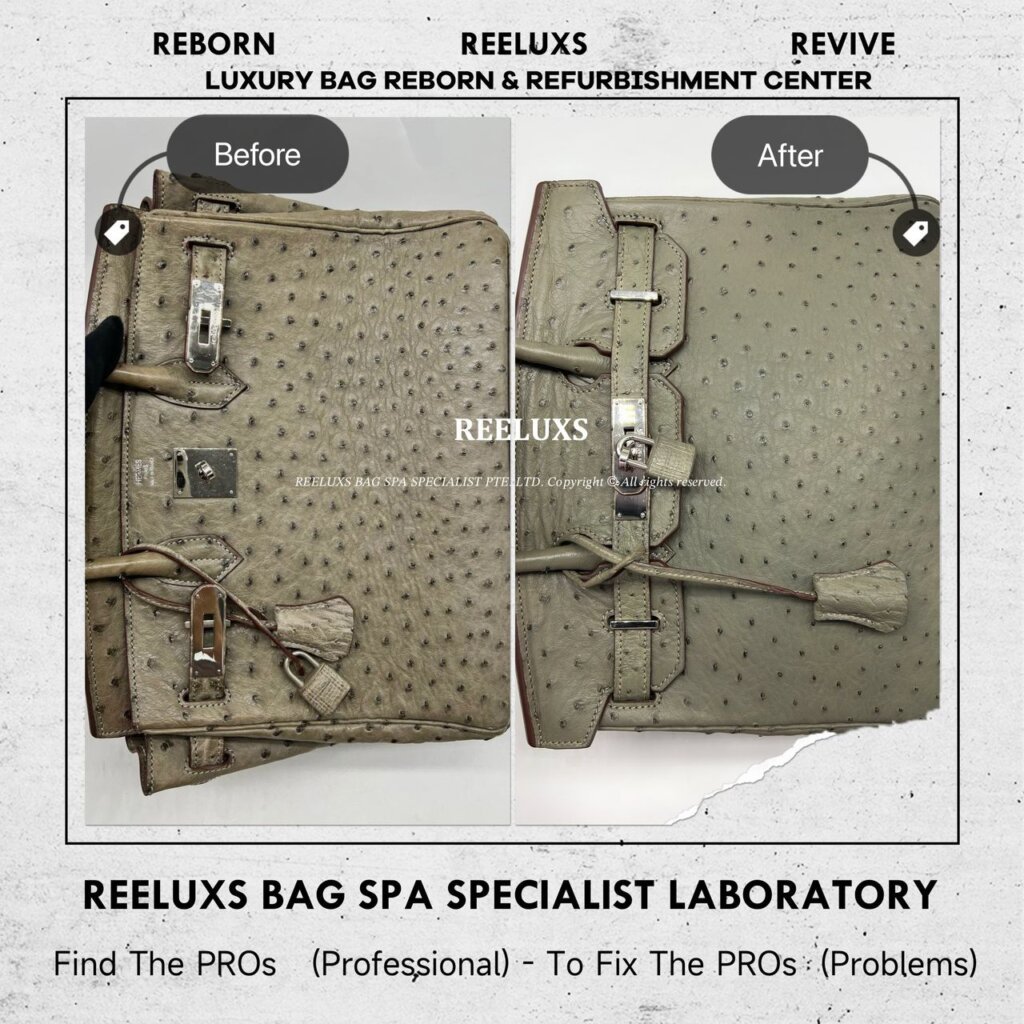 Birkin Ostrich Handbag Color Faded Leather Scratches — frame 3