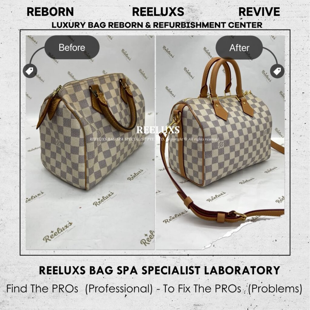 Speedy Damier Azur Bag Vachetta Fully Stain, Cracked Damaged Customized To LOUIS… — frame 4