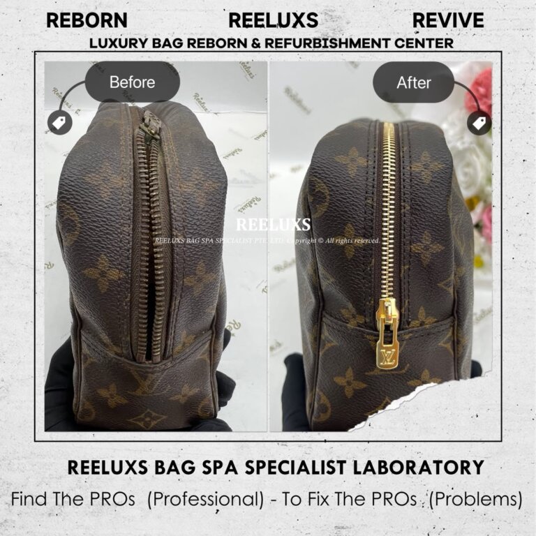 Louis Vuitton Monogram Trousse Toilette Cosmetic Pouch Zip Broken Damaged & Gold Hardware Tarnish Oxidation Refurbishment