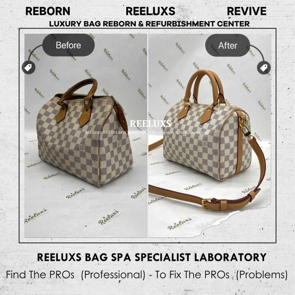 Speedy Damier Azur Bag Vachetta Fully Stain, Cracked Damaged Customized To LOUIS… — frame 1