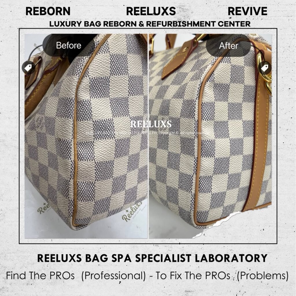 Speedy Damier Azur Bag Vachetta Fully Stain, Cracked Damaged Customized To LOUIS… — frame 8