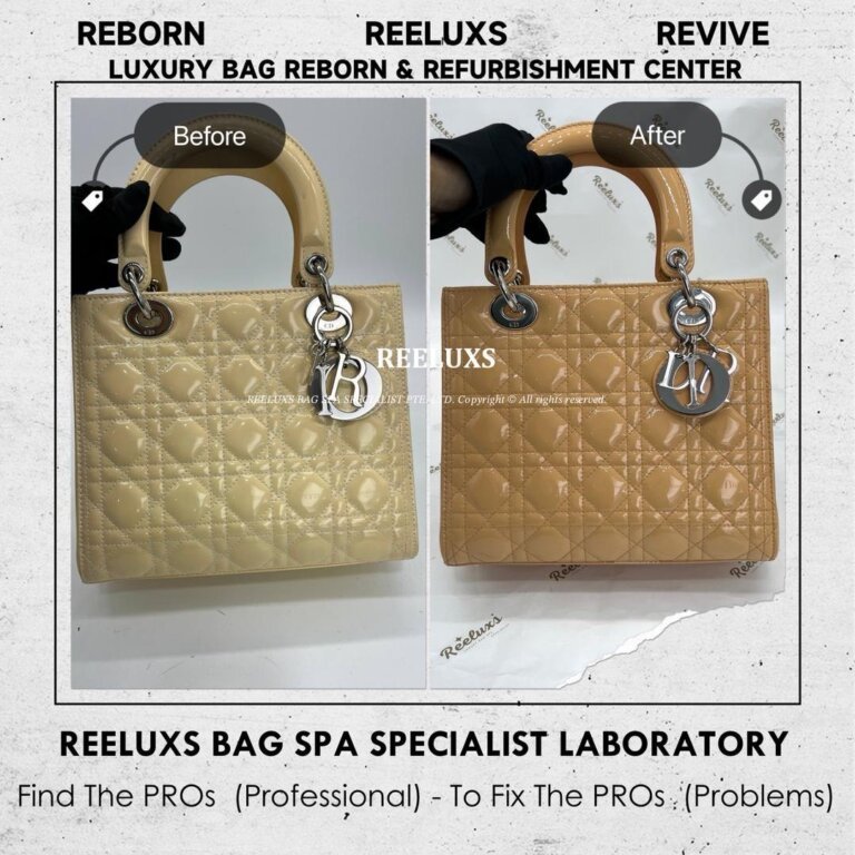 Dior Lady Dior Patent leather Handbag Patent Leather Color Damaged Oxidation Refurbishment | REELUXS