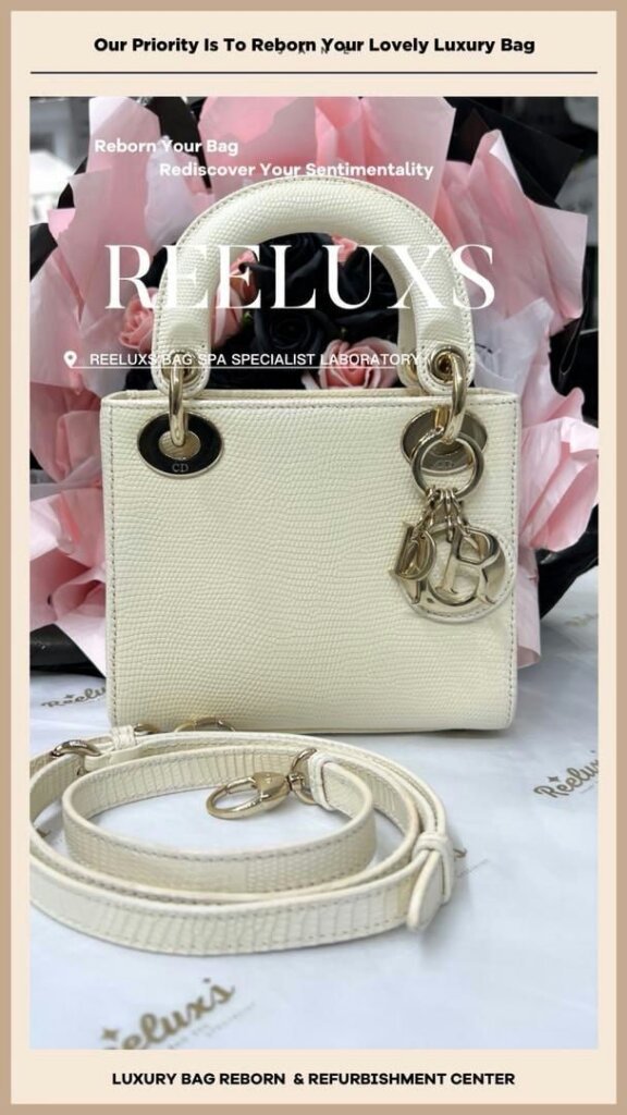 Lady Dior Lizard Leather Handbag Exotic Python Oxidation Yellowish Refurbishment | REELUXS — frame 9