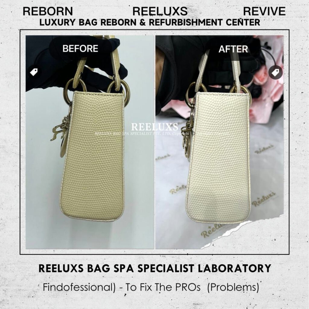 Lady Dior Lizard Leather Handbag Exotic Python Oxidation Yellowish Refurbishment | REELUXS — frame 5