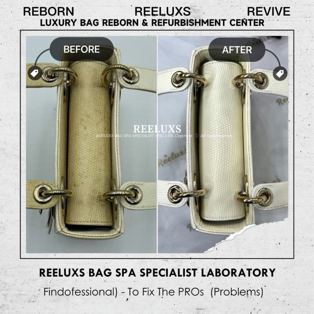 Lady Dior Lizard Leather Handbag Exotic Python Oxidation Yellowish Refurbishment | REELUXS — frame 3