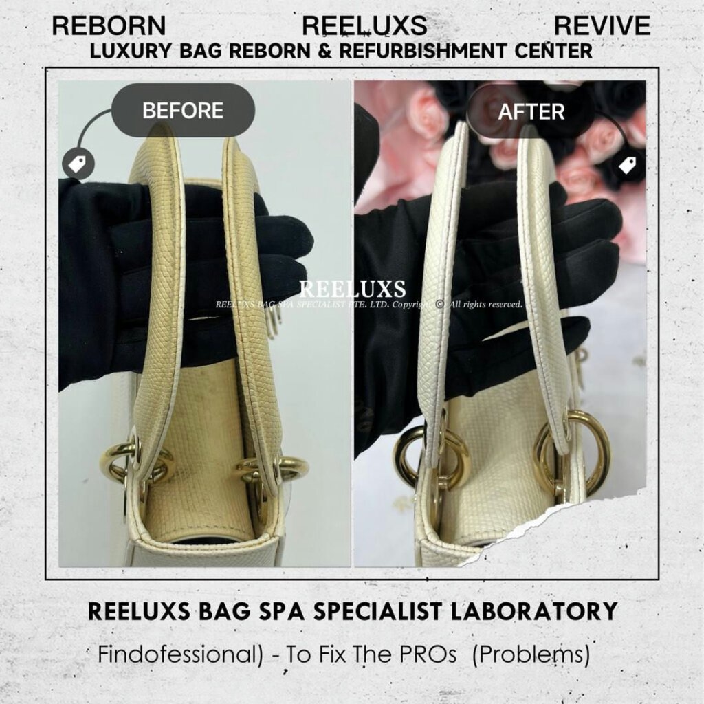 Lady Dior Lizard Leather Handbag Exotic Python Oxidation Yellowish Refurbishment | REELUXS — frame 4