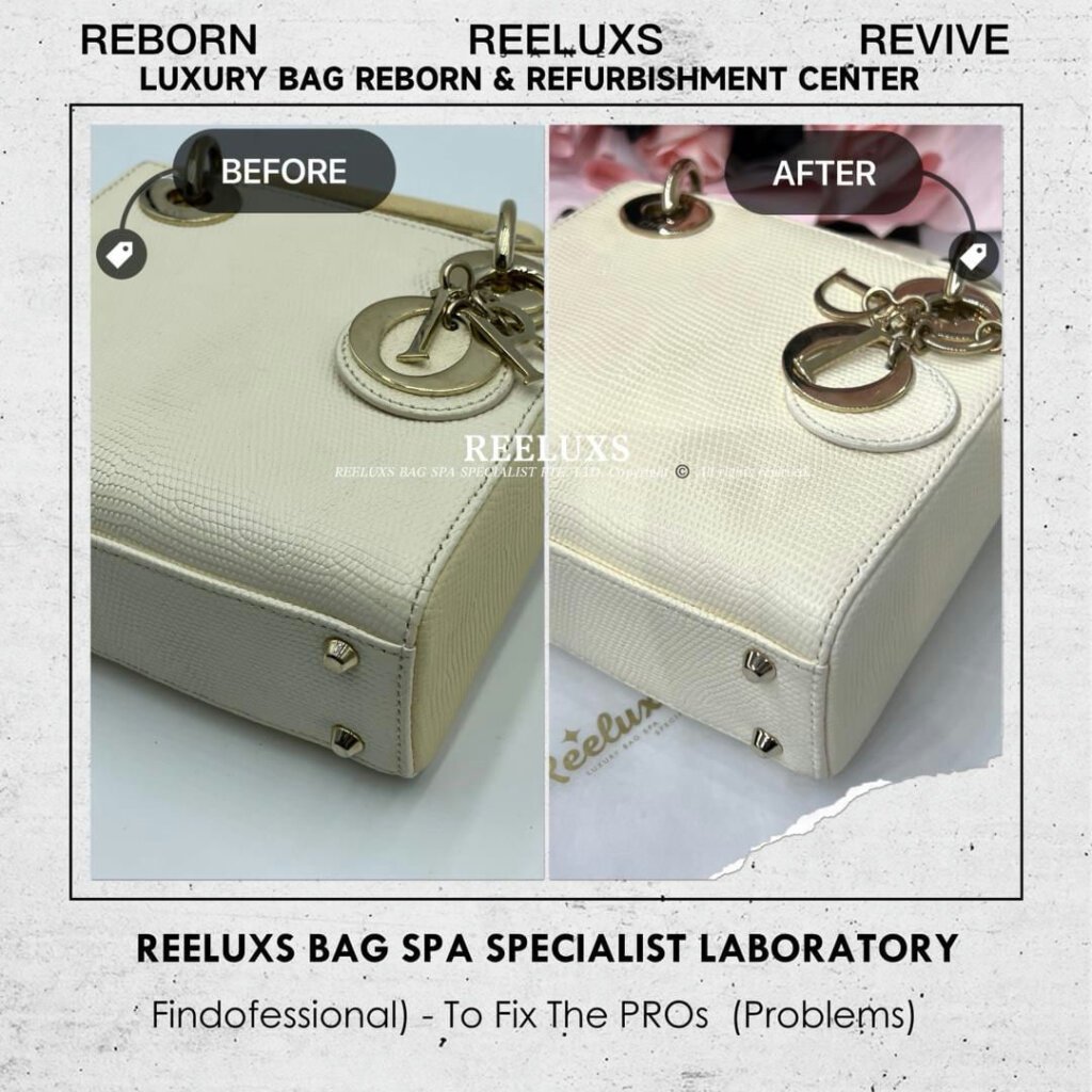 Lady Dior Lizard Leather Handbag Exotic Python Oxidation Yellowish Refurbishment | REELUXS — frame 6
