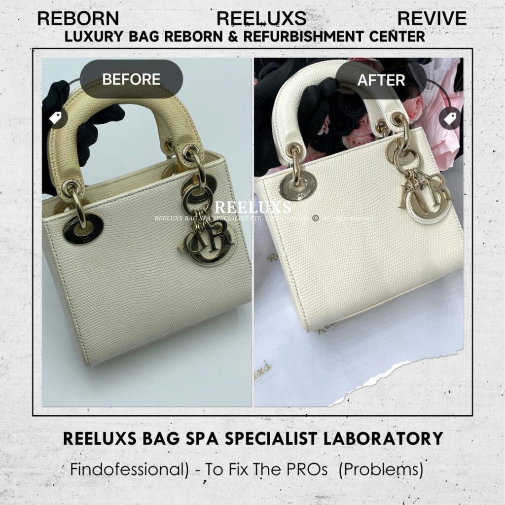 Lady Dior Lizard Leather Handbag Exotic Python Oxidation Yellowish Refurbishment | REELUXS — frame 2