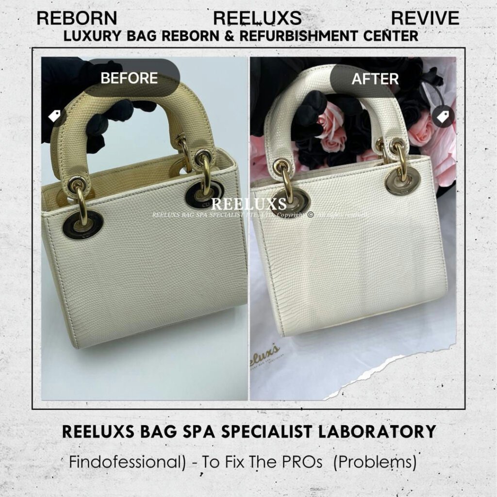 Lady Dior Lizard Leather Handbag Exotic Python Oxidation Yellowish Refurbishment | REELUXS — frame 7