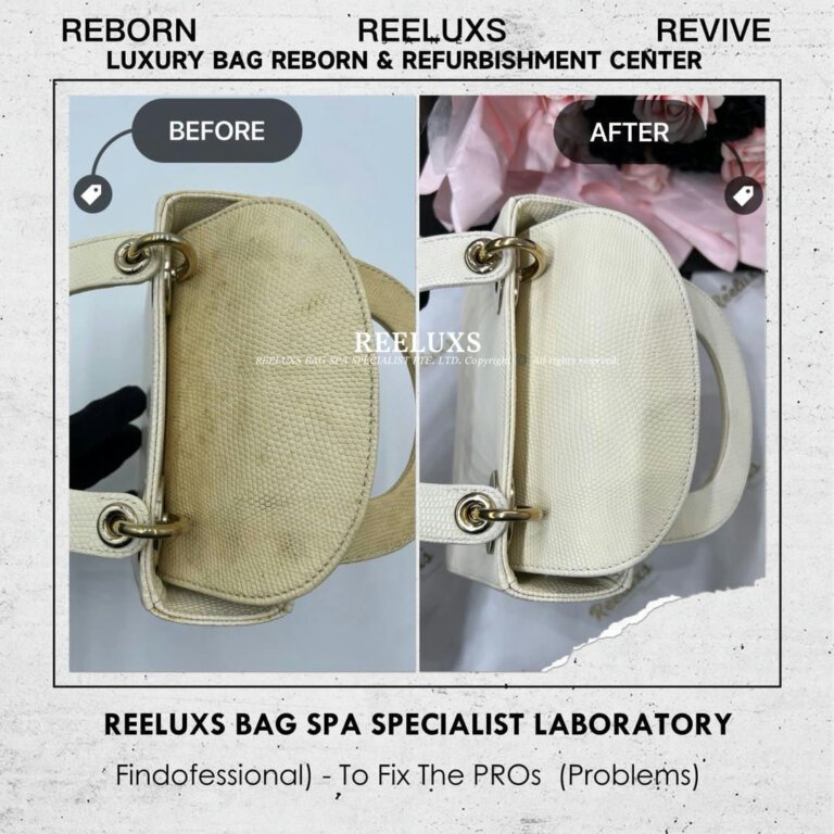 Dior Lady Dior Lizard Leather Handbag Exotic Python Oxidation Yellowish Refurbishment | REELUXS