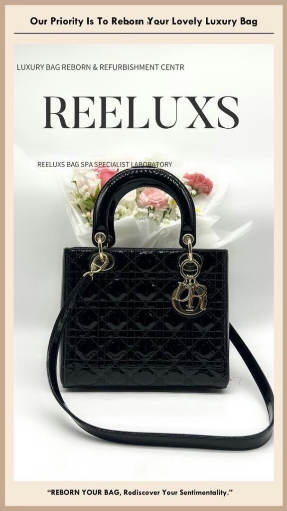 Lady Dior Patent Leather Handbag Patent Color Damaged Oxidation Change To Black… — frame 13