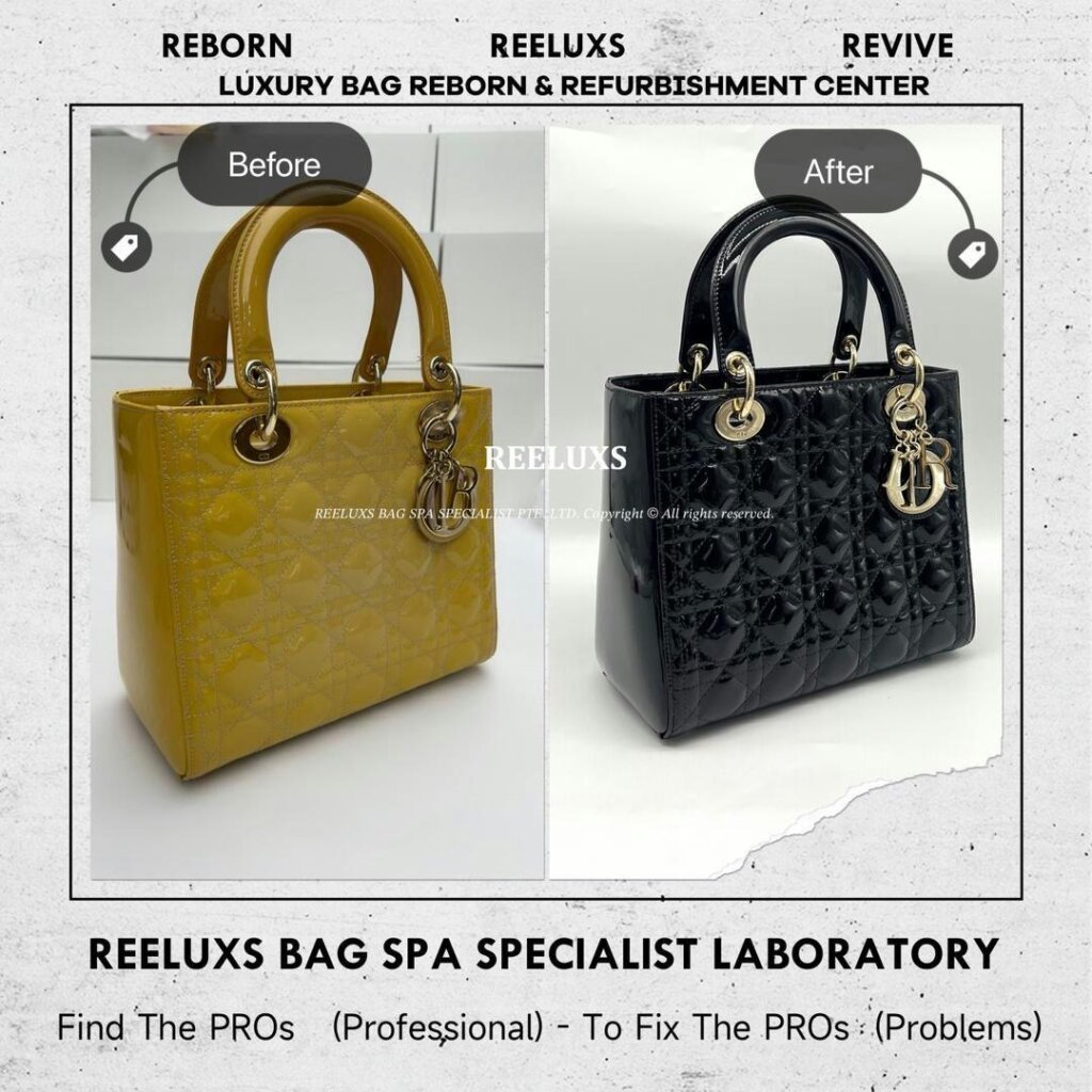 Lady Dior Patent Leather Handbag Patent Color Damaged Oxidation Change To Black… — frame 3