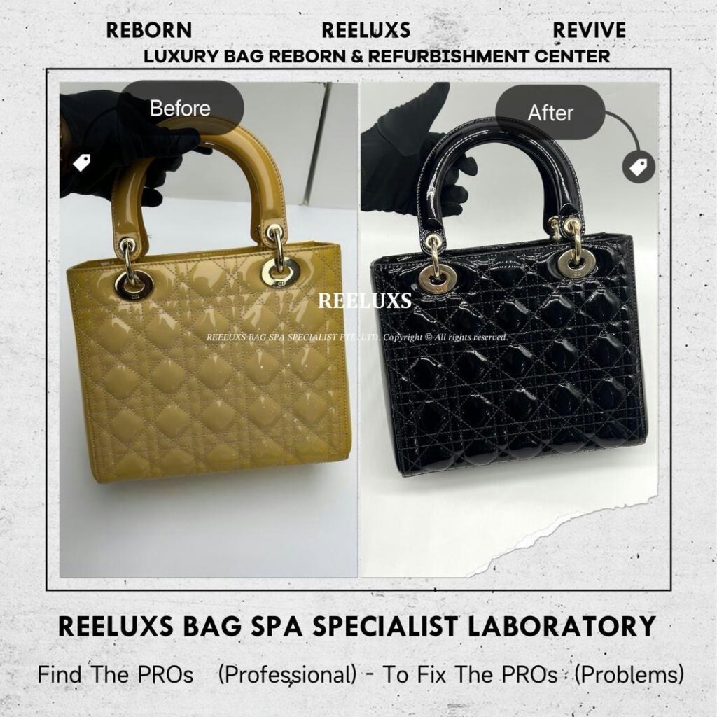 Lady Dior Patent Leather Handbag Patent Color Damaged Oxidation Change To Black… — frame 6