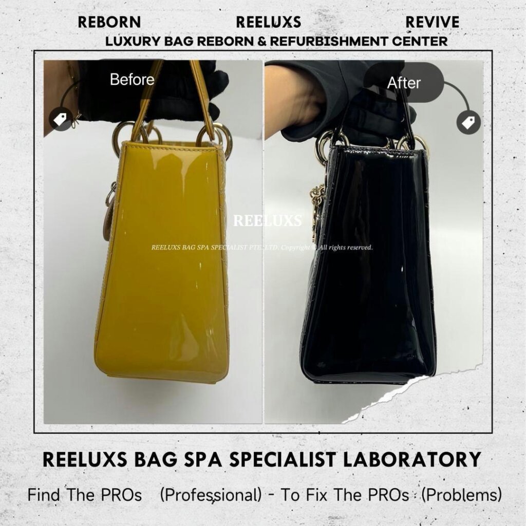 Lady Dior Patent Leather Handbag Patent Color Damaged Oxidation Change To Black… — frame 5