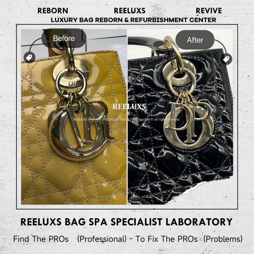 Lady Dior Patent Leather Handbag Patent Color Damaged Oxidation Change To Black… — frame 10