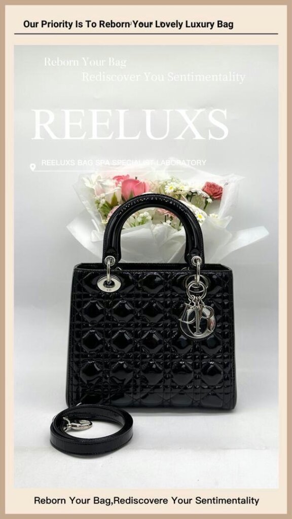 Lady Dior Patent Leather Handbag Patent Color Damaged Oxidation Change To Black… — frame 10